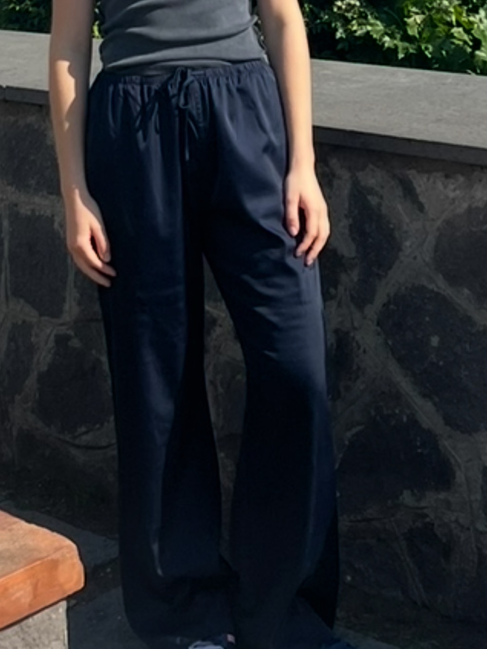 Brandy Melville Navy Wide-Leg Satin Pants